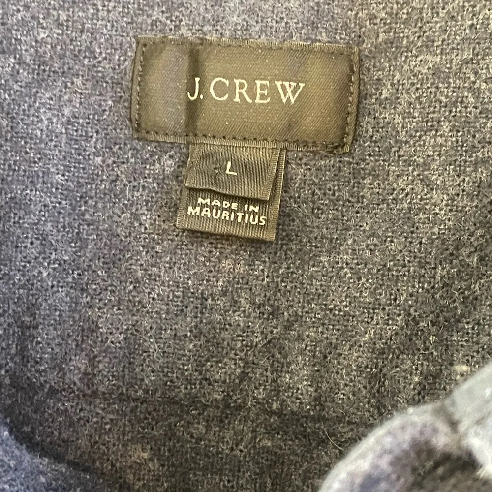 J. Crew L cotton wool blend Navy button down Shirt faux leather Elbow Patches - Picture 4 of 8